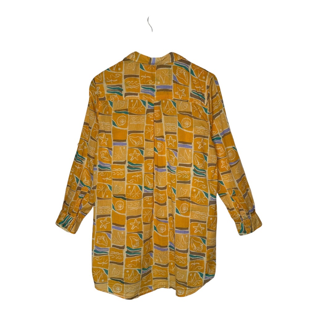 True Destinations Nautical Print Tunic Button Up Shirt Seashell 100% Cotton sz M - Picture 4 of 5